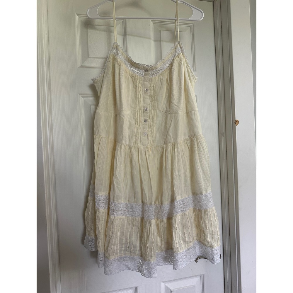 Aerie Yellow Eyelet Lace Tiered Mini Dress Spaghetti Strap Cottagecore Sundress - Picture 2 of 6